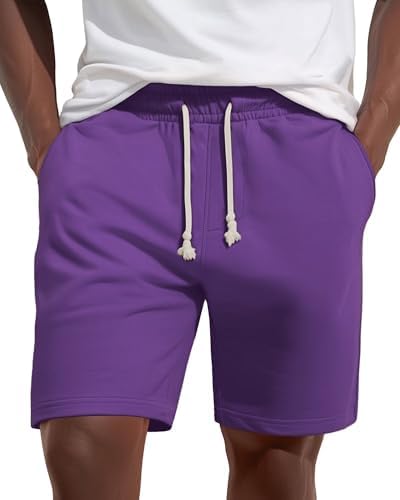 Zengjo Mens Sweat Shorts with Pockets, Cotton Knit Lounge Jogger Athletic Short Pants 9" Inch Inseam Drawstring Elastic Waist