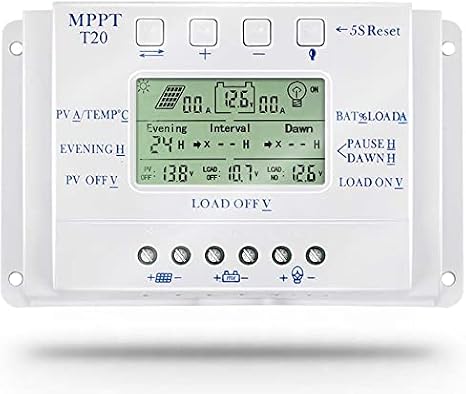 MPPT T-20 20A Solar Charge Controller 12V 24V LCD Display Compatible PWM Intelligent Efficient Energy Saving