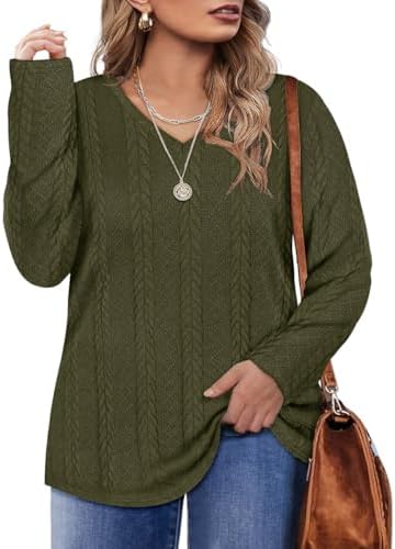 RITERA Plus Size Sweaters for Women Long Sleeve V Neck Cable Sweatershirts Fall Pullover Knitted Tops Oversize XL-5XL 14W-28W