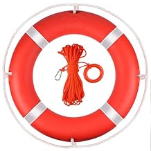 Life Ring, 23"/28" Boat Safety Throw Rings, Life Preserver Ring with Bracket and 98.5 FT Floating Rescue Rope, Outdoor Professional Throwable Flotation Device