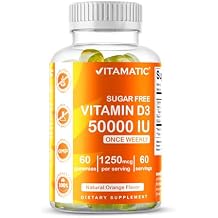 Vitamatic Sugar Free Vitamin D3 50,000 IU Weekly Supplement 60 Pectin-Based Gummies High-Potency Vitamin D for Bone, Teeth & Immune Support