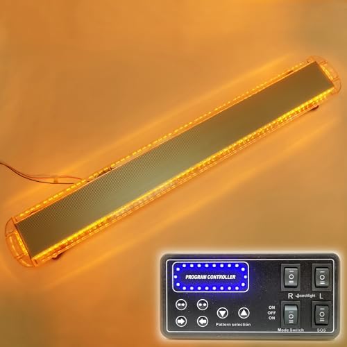 CFLMYYXGS Silver Case 26 Strobe Patterns Emergency Warning Light bar Flashing Vehicles Security Law Snowplow Tow Trucks Crane Construction Cars Wreckers Beacon Light Amber, 63 120LED