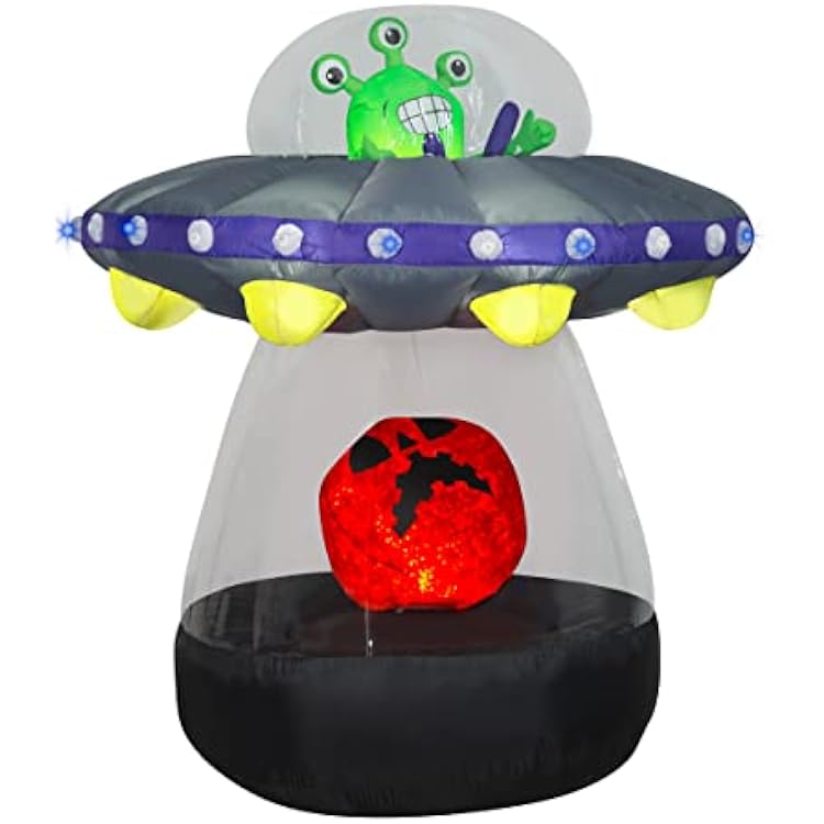 National Tree Company Inflatable Decoration, Multi, Animated Alien Spacecraft, LED Lights, Plug In, Halloween Collection, 6 Feet