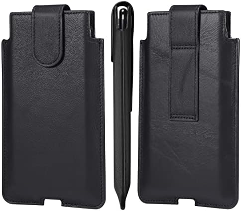 Leather Cell Phone Pouch with Belt Loop, Cell Phone Waist Belt Holster Men, 6.5 Waterproof Hiking Waist Pack Vertical Mobile Phone Belt Clip Holster Leather Handbag Clutch Bag Wallet Carrying Pouch