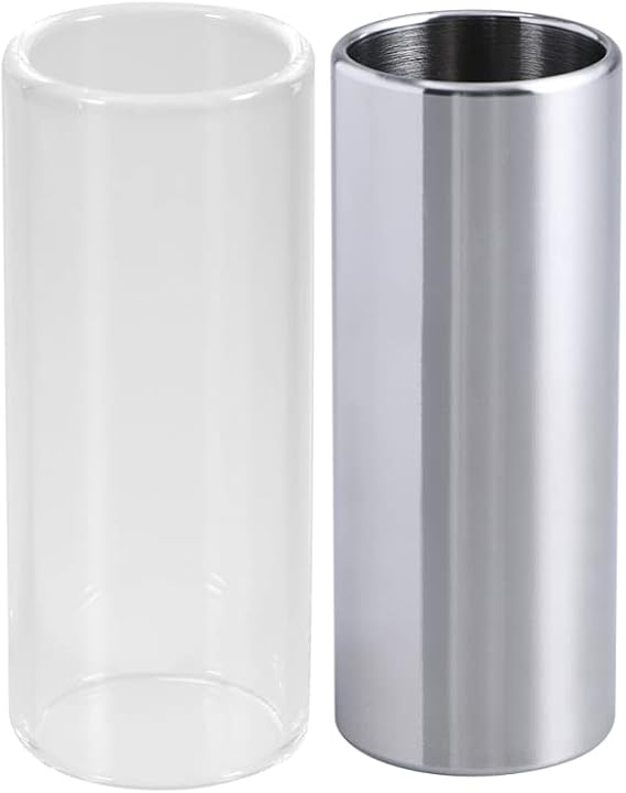 2 Pack Guitar Slide Bar Stainless Steel and Glass 6CM Finger Slider Tune Stick Metal Slides for Electric Acoustic Guitar Bass Medium String Instruments Accessories