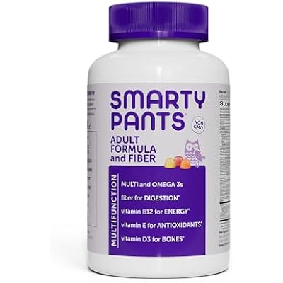 SmartyPants Fiber Supplement & Multivitamin for Men & Women: Multivitamin Fiber Gummies with Vitamin D3, C, Vitamin B12, B6, A, K & Zinc, Omega 3 Fish Oil EPADHA, Biotin, 180 Count 30 Day Supply
