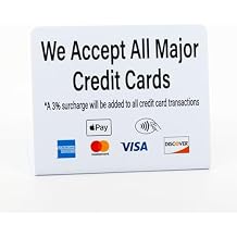 3pk Credit Card Payment Signs, 3% Surcharge Notice, Countertop Display with Apple Pay and Major Cards, Business Credit Card Payment Signs