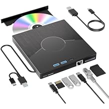 7 In 1 External CD Drive for Laptop, USB 3.0 & Type-C CD Rom External Drive for Laptop with Ethernet Interface, 3 USB and SD/TF Card, USB DVD Drive External CD Reader for Desktop/Windows/Linux/Mac OS
