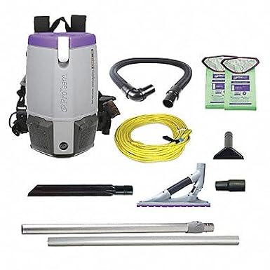 ProTeam Super Coach Pro 6 Commercial Backpack Vacuum with ProLevel HEPA Media Filtration and ProBlade Carpet Tool Kit, 6 Quart, Corded, 107533