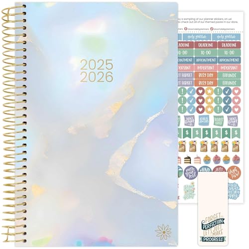 bloom daily planners 2025-2026 Academic Year Daily Planner July 2025 - July 2026 - A5 Weekly & Monthly Calendar Agenda Organizer Book with Stickers - 5.5 x 8.25 - Iridescent Opal