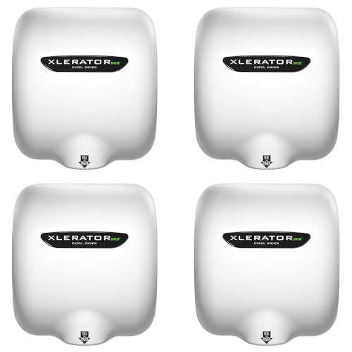 XLERATOReco XL-BW-ECO Hand Dryer, Excel Dryer, No Heat, White Thermoset Resin BMC Cover, Automatic Sensor, Surface Mounted, GreenSpec Listed, Commercial Hand Dryer, 110120V, 500 Watts Pack of 4