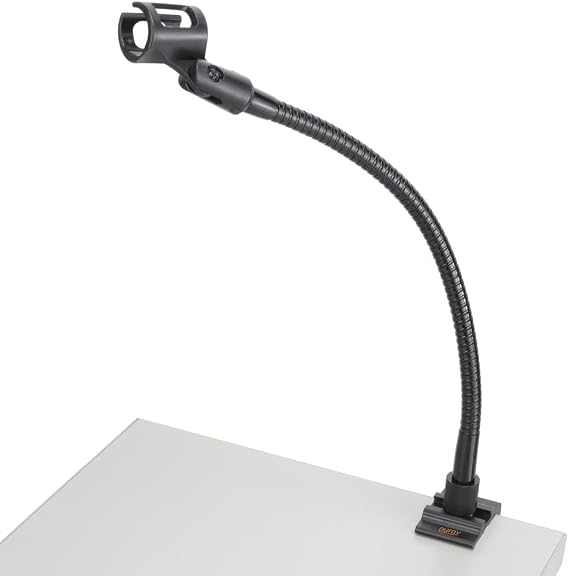 AURAY Compact Black Metal Microphone Stand with 12'' Gooseneck | Sturdy Clamp, Adjustable Mic Arm, for Desk & Traveling