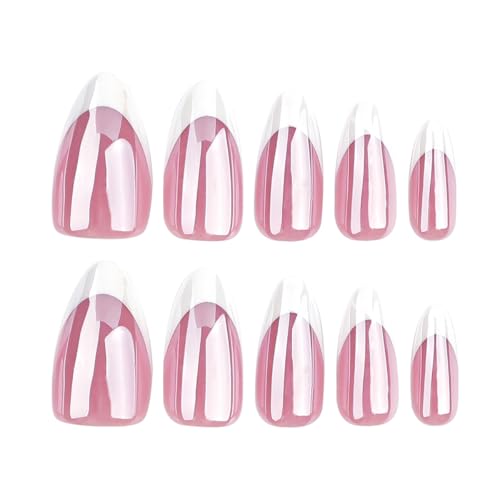 French Tip Press on Nails Almond Fake Nails White French Tips Chrome Nails Press ons Coating Acrylic False Nails Plating Glue on Nails Cute Artificial Nails Reusable Stick on Nails for Women