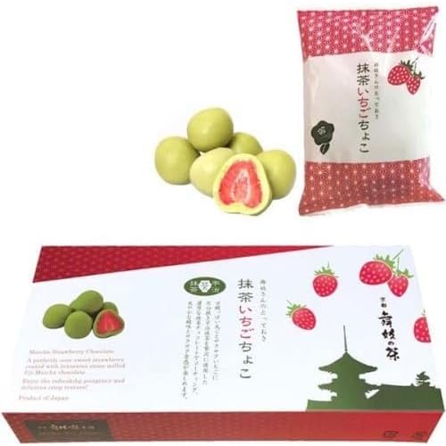 Kyoto Maiko no Cha Honpo Matcha Strawberry Chocolate Freeze Dried Whole Strawberries Coated with Uji Matcha Chocolate Sweets 120g Box Pack of 1, Omiyage Gifts Souvenirs from Kyoto, MADE IN JAPAN