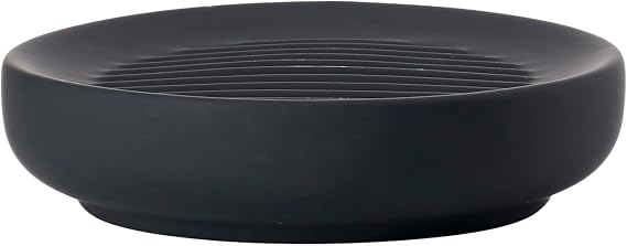 ZONE DENMARK Nova Porcelain Soap Dish with Sophisticated Simplicity Soft Touch Coating - Elevate Your Bathroom Decor, Practical Design, Style and Functionality- (Black)