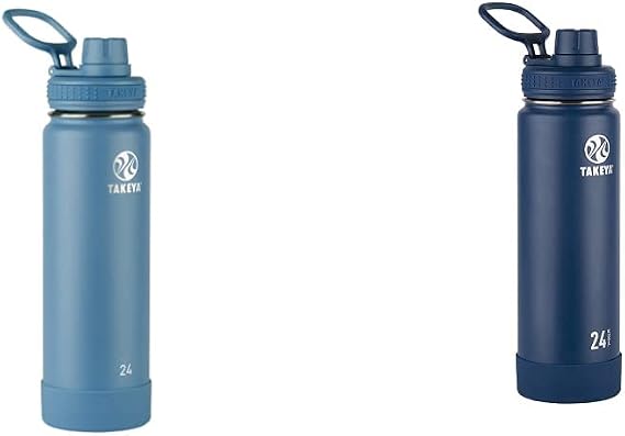 Takeya Actives Insulated Water Bottle with Spout Lid, 24 Ounce, Bluestone & Actives Insulated Stainless Steel Water Bottle with Spout Lid, 24 Ounce, Midnight