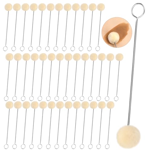 60Pcs Wool Daubers with Metal Handle, Wool Daubers Ball Brush, Leather Dye Applicator, Leatherworking Tools for DIY Projects Leather Dyeing Repair Kit, 6in60pcs
