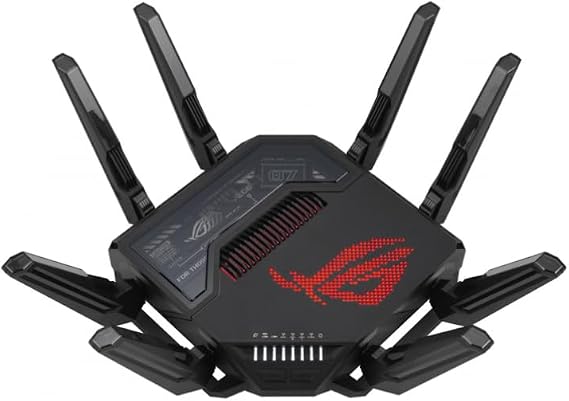 ASUS ROG Rapture GT-BE98 Quad-Band WiFi 7 Gaming Router | 320MHz bandwidth, dual 10G ports, backup WAN, mobile game mode, Aura RGB, AiMesh, VPN