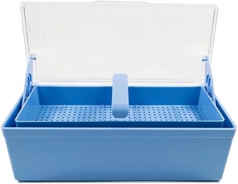 Medical Instrument Sterilizer Box Plastic Tools Cold Sterilization Tray Storage Organizer for Dental, Medical Tool, Tatoo, Nail (Blue)