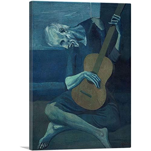 ARTCANVAS The Old Guitarist 1903 Canvas Art Print Stretched Framed Painting Picture Poster Giclee Wall Decor by Pablo Picasso - 12 x 8 0.75 Deep