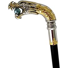 Treasure Gurus Silver Plated Dragon Head Cane Walking Stick