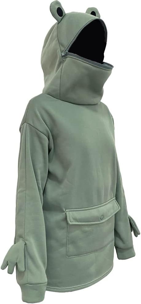 SUOLA Frog Hoodie Cute Zipper Mouth Sweatshirt with Large Front Pocket for Women Teen Girls