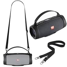 Protective Case Cover for JBL Charge 4 / Charge Essential 2 Speaker,Silicone Carrying Case with Shoulder Strap for JBL Charge ES 2/Charge 4(Black)