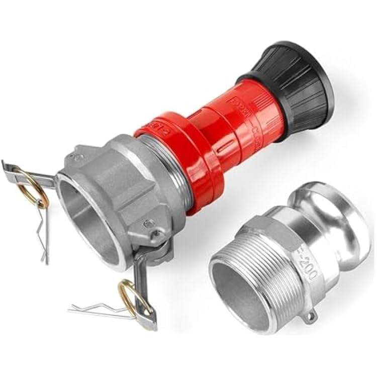 Fire Hose Nozzle,2In for NPSH Heavyduty Industrial Fire Hose Constant Flow Fog Nozzle With 2Pc 2In for Cam-lock Fitting Coupling