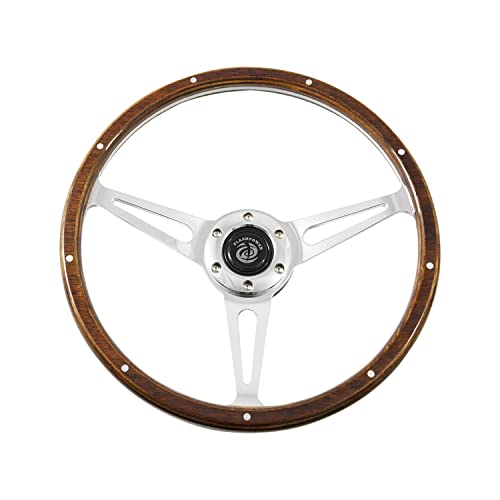 15 Classic Riveted wooden steering wheel with 6 bolt and Horn Button