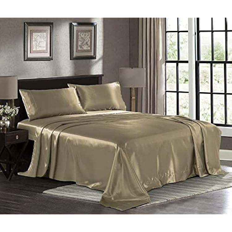 Satin Sheets California King [4-Piece, Taupe] Hotel Luxury Silky Bed Sheets - Extra Soft Microfiber Sheet Set, Wrinkle, Fade, Stain Resistant - Deep Pocket Fitted Sheet, Flat Sheet, Pillow Cases