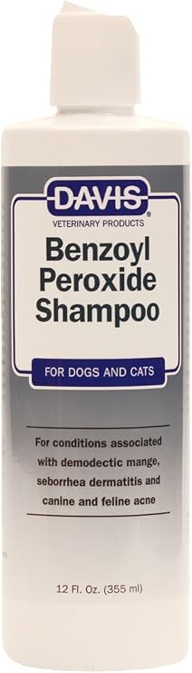 Davis Benzoyl Peroxide Medicated Dog & Cat Shampoo, 12 oz. Dermatitis and Demodectic Mange, White (DM150 12)