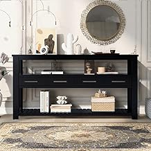 62.2'' Modern Console Table Sofa Table with 4 Drawers, Wooden Sideboard with 2 Shelves and Handles, Multifunction Vintage Console Table for Hallway, Entryway, Bedroom, Living Room (Black)