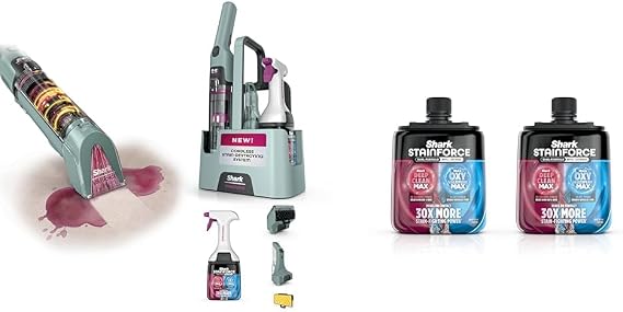 Shark StainForce Cordless Portable Spot, Stain, Odor Remover System with StainForce Dual-Formula Refill Cartridge, Value 2-pack, 2x 16.9oz, for Carpets, Area Rugs, with Storage Caddy