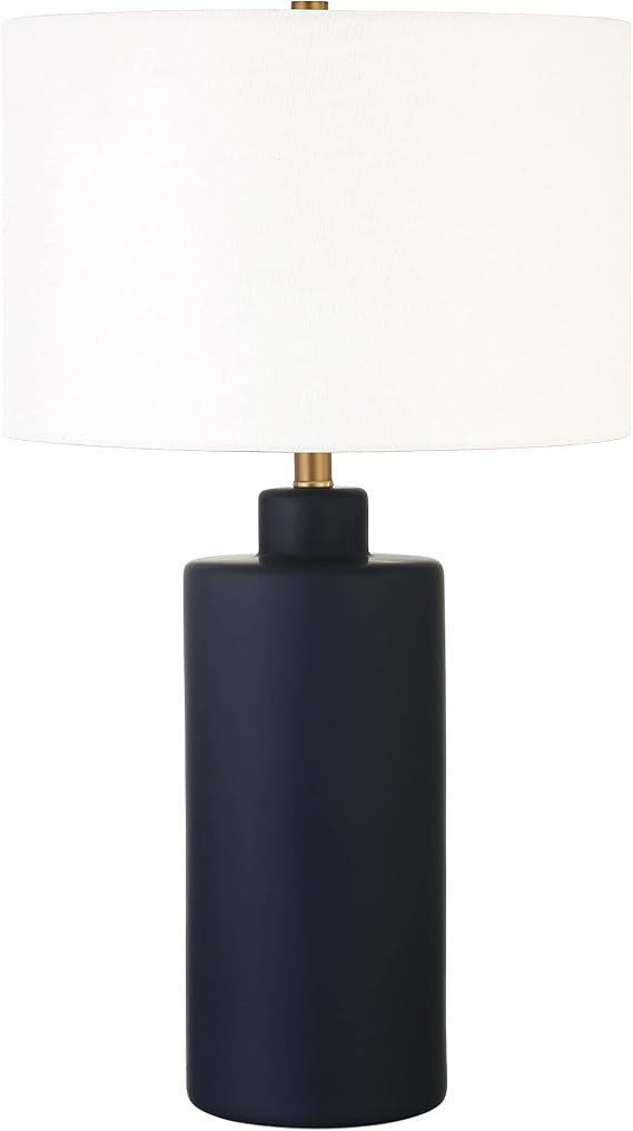 Carlina 25" Tall Ceramic Table Lamp with Fabric Shade in Matte Navy/White | Ceramic base and soft fabric shade bring timeless style and ambient lighting to living rooms. bedrooms, or offices