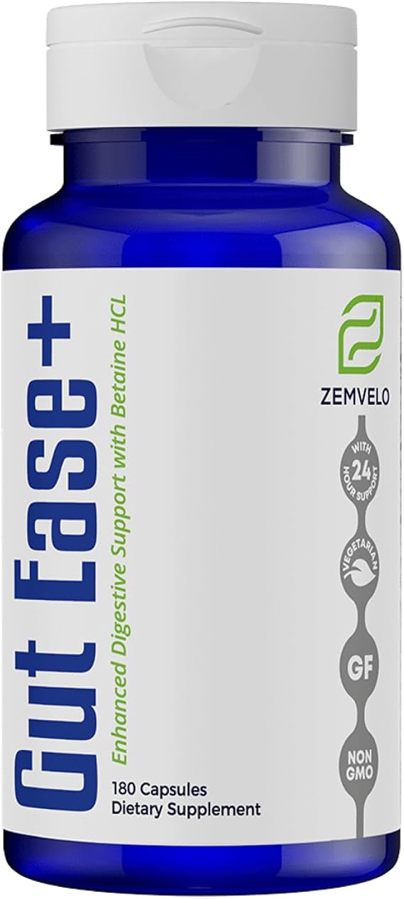 Gut Ease+ Betaine HCl Supplement - Supports Healthy Digestion and Nutrient Absorption - Promotes Balanced HCL Levels with Betaine Hydrochloride - 90 Servings