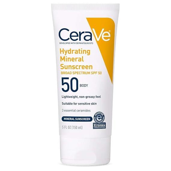CeraVe Hydrating Mineral Sunscreen SPF 50 Face Sunscreen, Travel Size 2.5oz