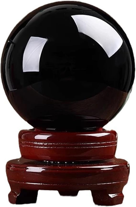 Black Obsidian Crystal Ball, Meditation Divnation Feng Shui Crystal Ball with Rotatable Wooden Stand and Bag for Decor and Healing,2.36in