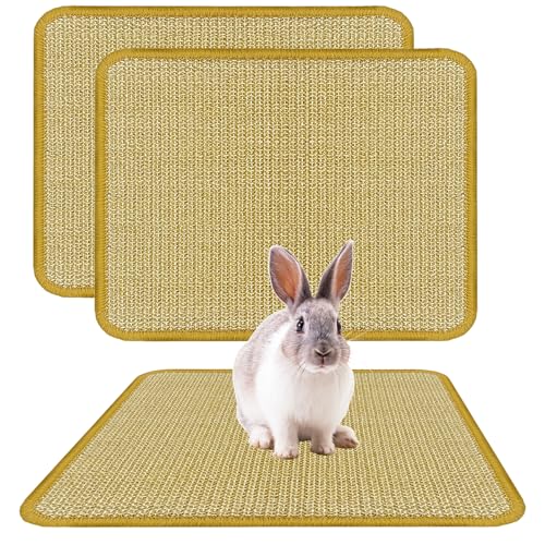 DYAUS Rabbit Scratching Pad, Sisal Bunny Scratch Pad, Natural Rabbit Foraging Mats for Cages, Indoor Bunny Toys Accessories for Bedding Biting Sleeping Resting 2PCS, 16x12in