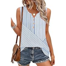 SAUKOLE Womens Summer Sleeveless Tank Top V Neck Buttons Pleated Shirts Dressy Casual Loose Tops Blouses