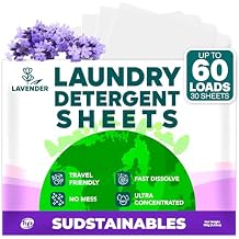 Sudstainables Laundry Detergent Sheets 60 Loads Dissolvable Laundry Sheet for Washing Machines, Compact Alternative to Liquid & Powder Detergent, Travel-Friendly Soap | Lavender