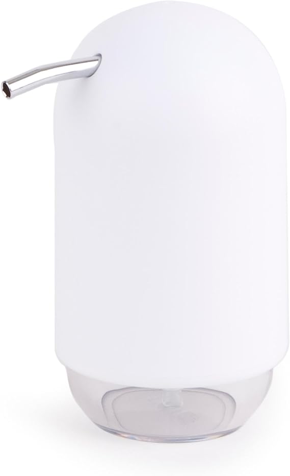 Umbra Touch Soap Dispenser, Refillable Hand Soap Pump, 8 OZ, White | Durable construction, easy clean surface, bathroom counter use, wide mouth opening