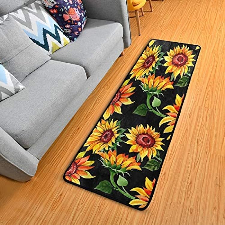Sunflower Floral Kitchen Rugs Non-Slip Soft Doormats Bath Carpet Floor Runner Area Rugs for Home Dining Living Room Bedroom 72 X 24