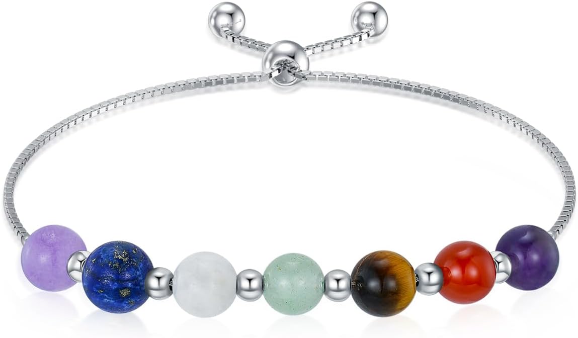 7 Chakra Bracelet for Women 925 Sterling Silver Beads Chakra Bracelet 6mm Healing Stone Jewelry Gifts