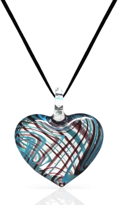 BESHEEK Handmade Murano Inspired Blown Glass Lampwork Millefiori & Heart Pendant Necklace for Women Handcrafted Artisan Hypoallergenic Italian Style Jewelry