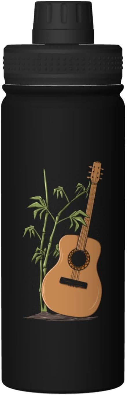 ETHORY Japanese Style Guitar And Bamboo Water Bottle 18OZ Stainless Steel Insulated Water Bottles With Spout Lid Sports Keep Cold and Hot Water Bottle For Biking Hiking