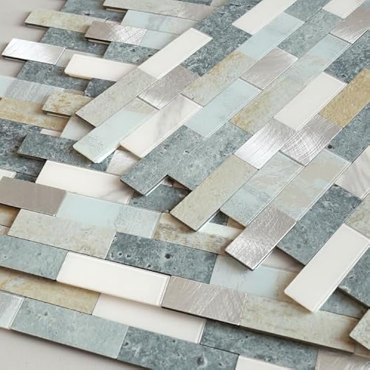 BeNice Peel and Stick Backsplash for Kitchen Mosaic Bathroom Marble Shower Tile Stickers Waterproof10sheets,Blue Gray