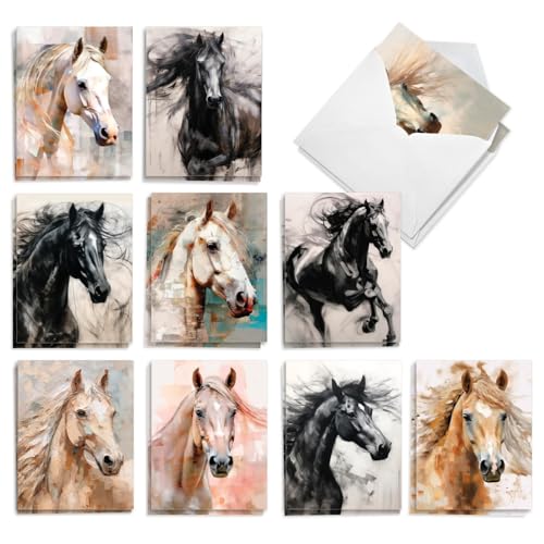 The Best Card Company 20 Assorted Blank Notes Boxed Set 4 x 5.12 Inch with Envelopes 10 Designs, 2 Each Dreamer Horses AM10693OCB-B2x10-NB