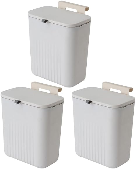 Sooyee 3 Pack 12L/3.2 Gal Kitchen Compost Bin, White | For Countertop or Under Sink, Hanging Small Trash Can with Lid, For Cupboard/Bathroom/Bedroom/Office/Camping
