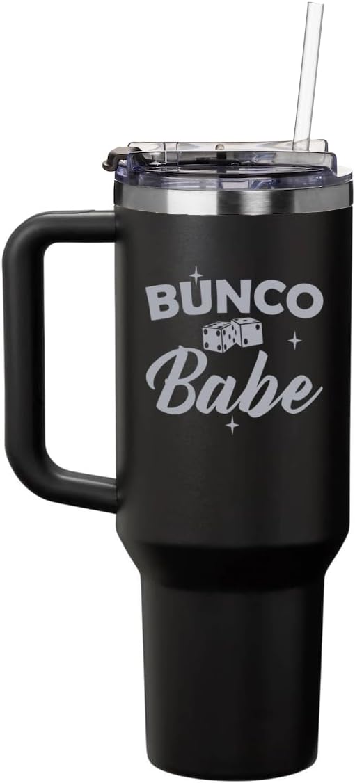 Daylor 40 oz Tumbler with Handle and Straw Lid Stainless Steel Insulated Travel Mug Cup Bunco Babe (Black)