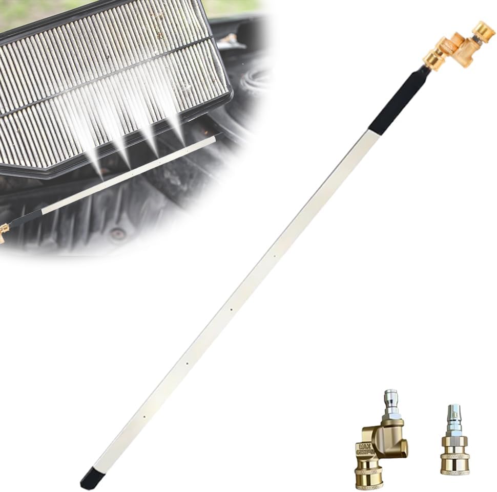 Radiator Cleaning Wand, 2025 Upgraded Efficient No-Removal Cleaning Tool for Tight Crevices, High Pressure Radiator Flush and Cleaner Tool with 2 Quick Coupler, Fit for Cars Truck Without Switch